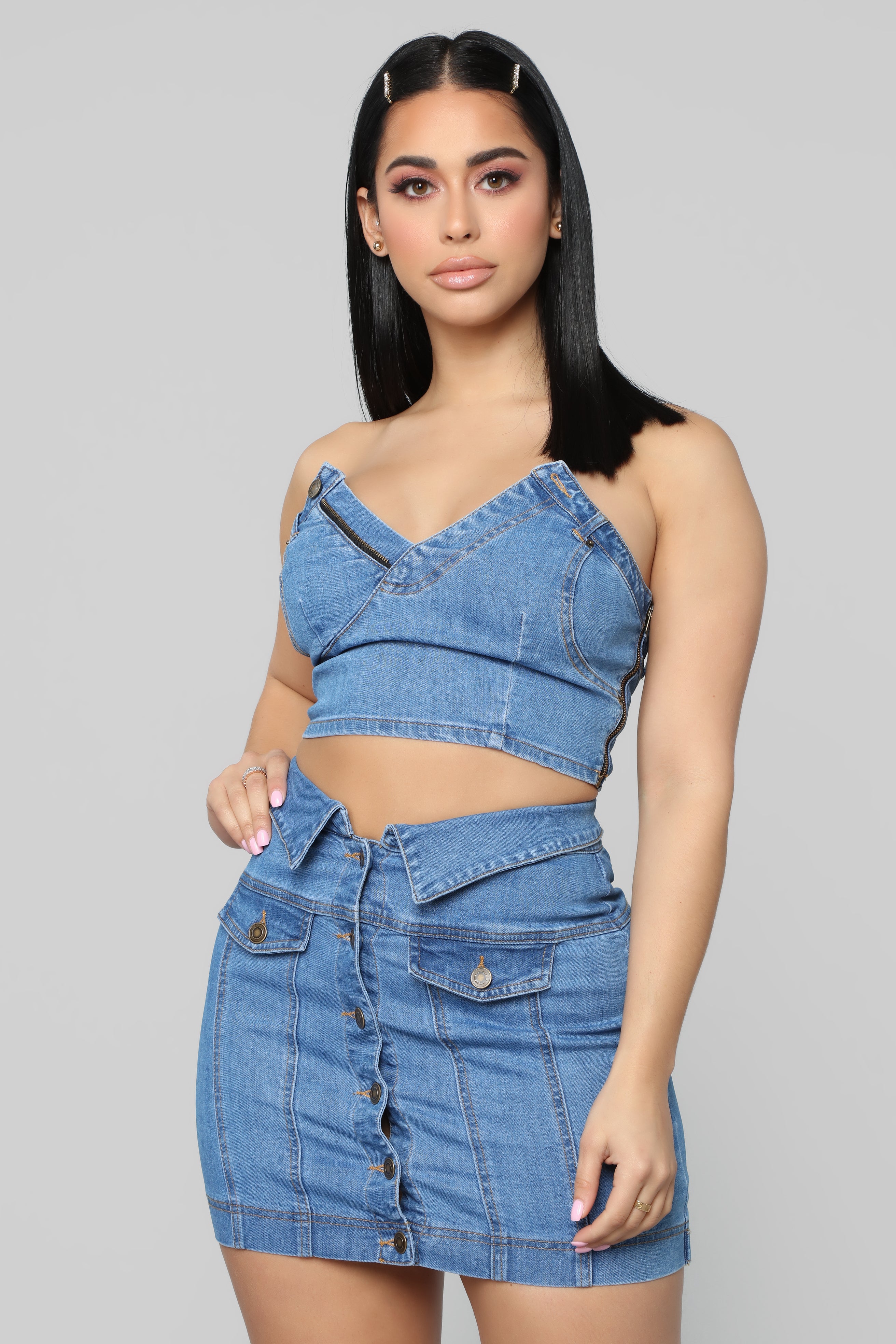 Jean skirt sales outfit fashion nova