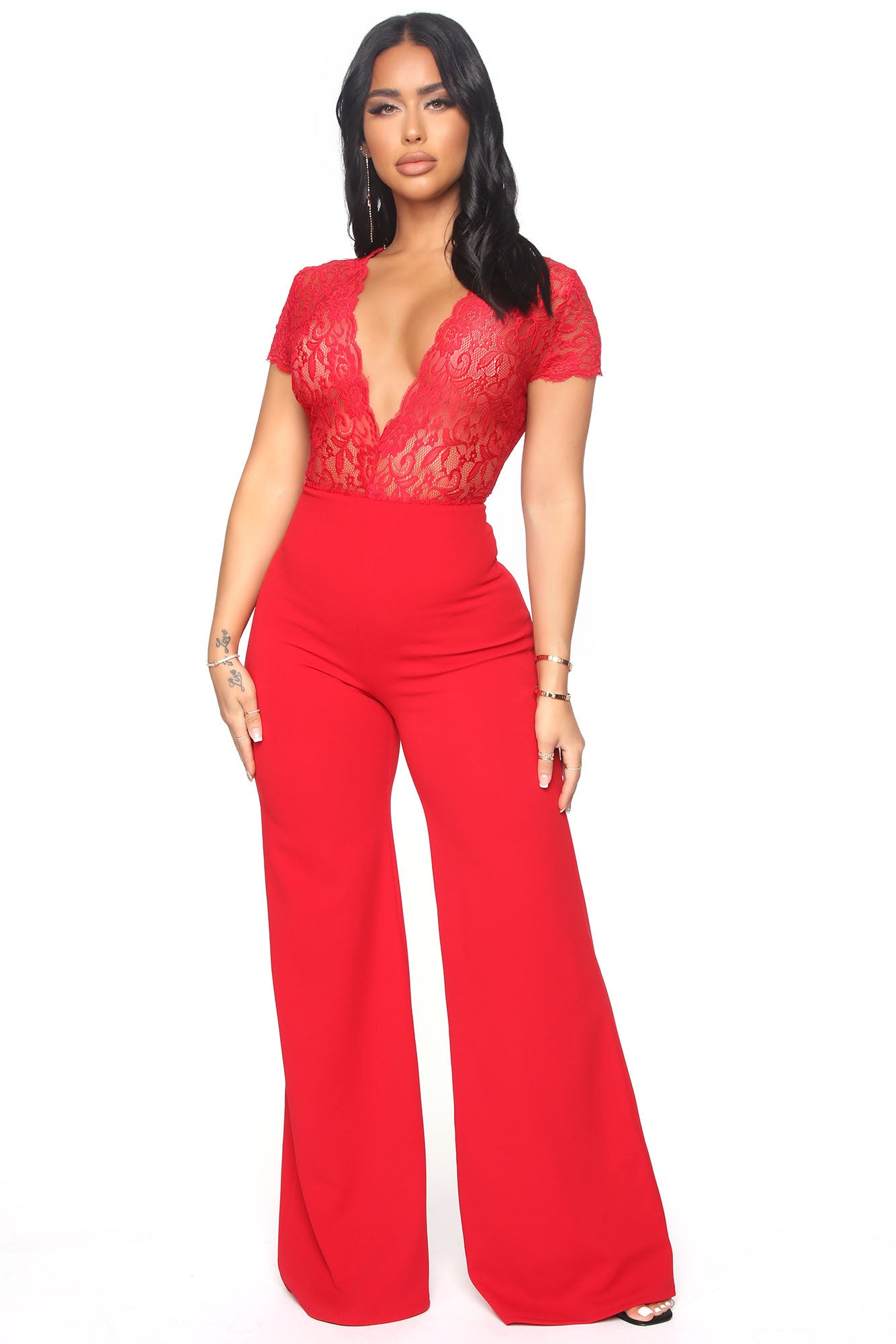 Red lace discount pantsuit
