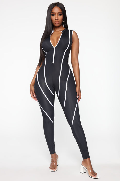 Single And Sporty Jumpsuit - Black/White, Fashion Nova, Jumpsuits