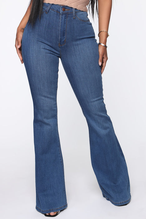 Get With The Groove Bell Bottom Jeans Medium Blue Wash Fashion