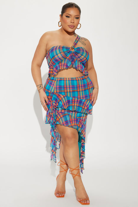 Azura Plaid Skirt Set Blue combo Fashion Nova Matching Sets