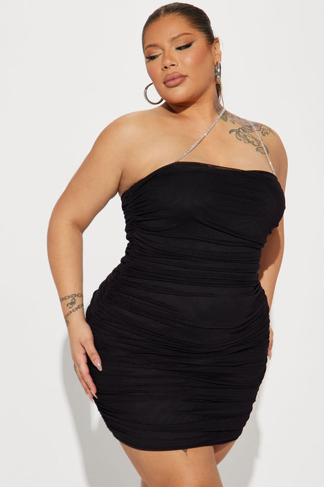 Ruched mini discount dress black