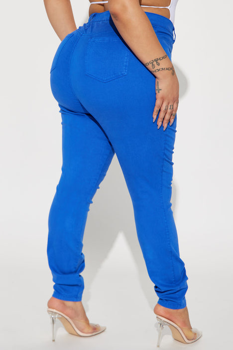 Classic Color High Waist Skinny Jeans - Blue