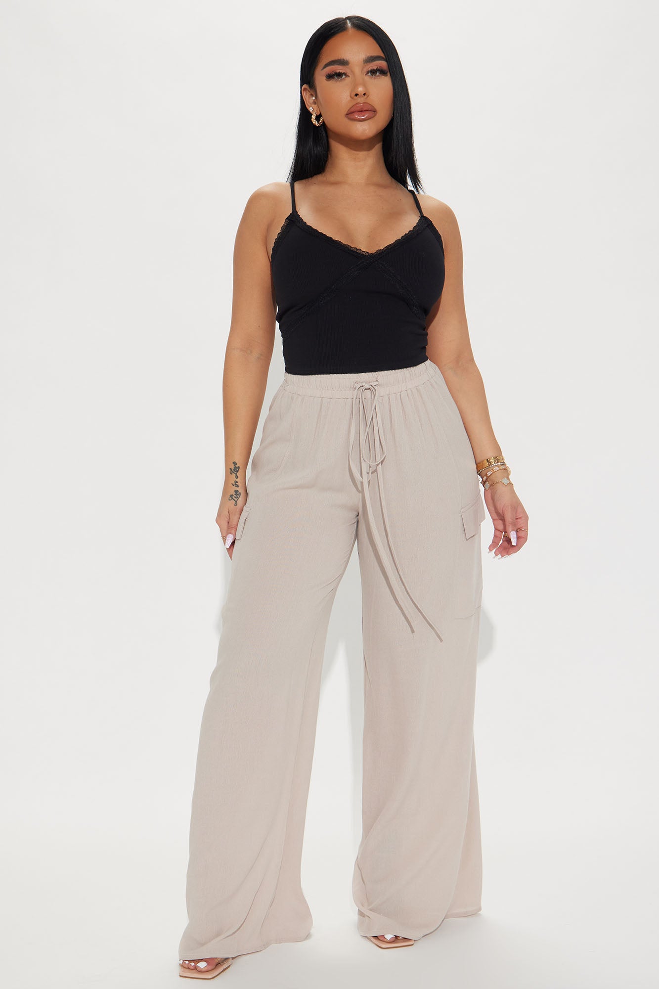 Anissa Gauze Wide Leg Cargo Pant - Taupe