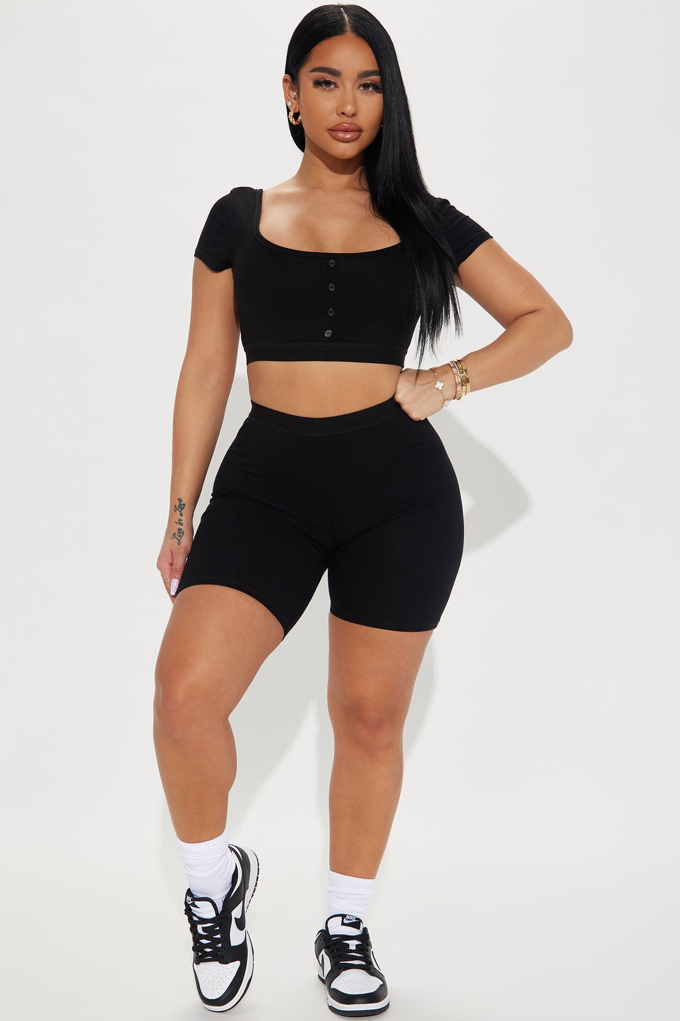 Feeling It Biker Short Set - Black, Fashion Nova, Matching Sets