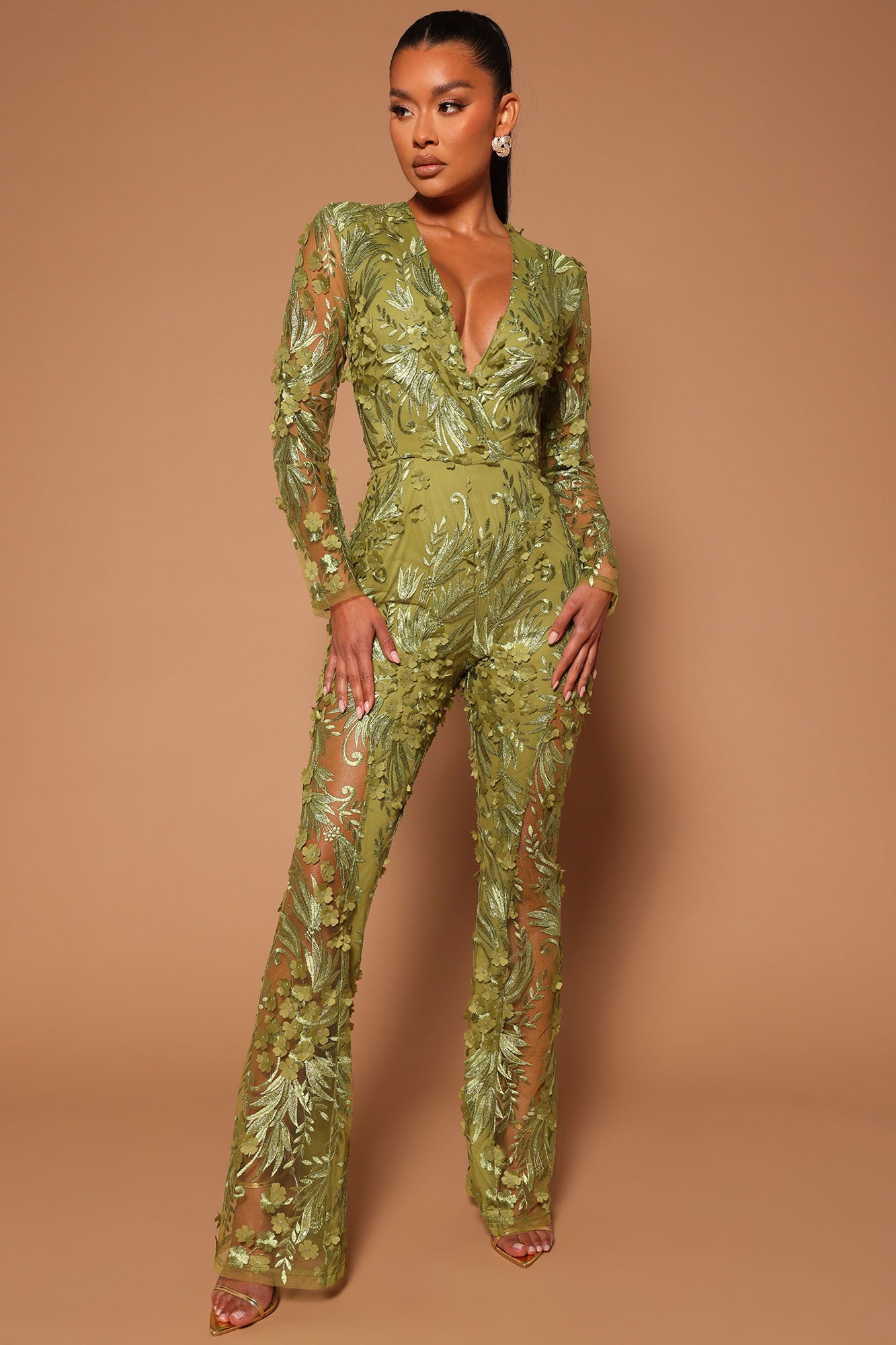 Green sales lace jumpsuit