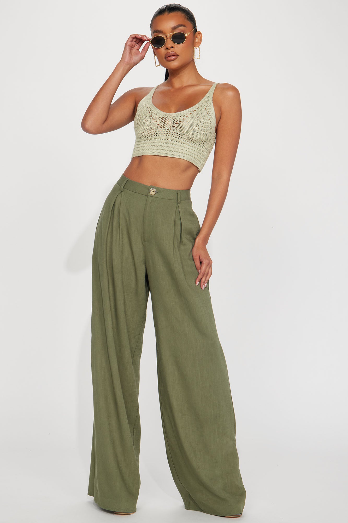 Olive wide leg trousers online