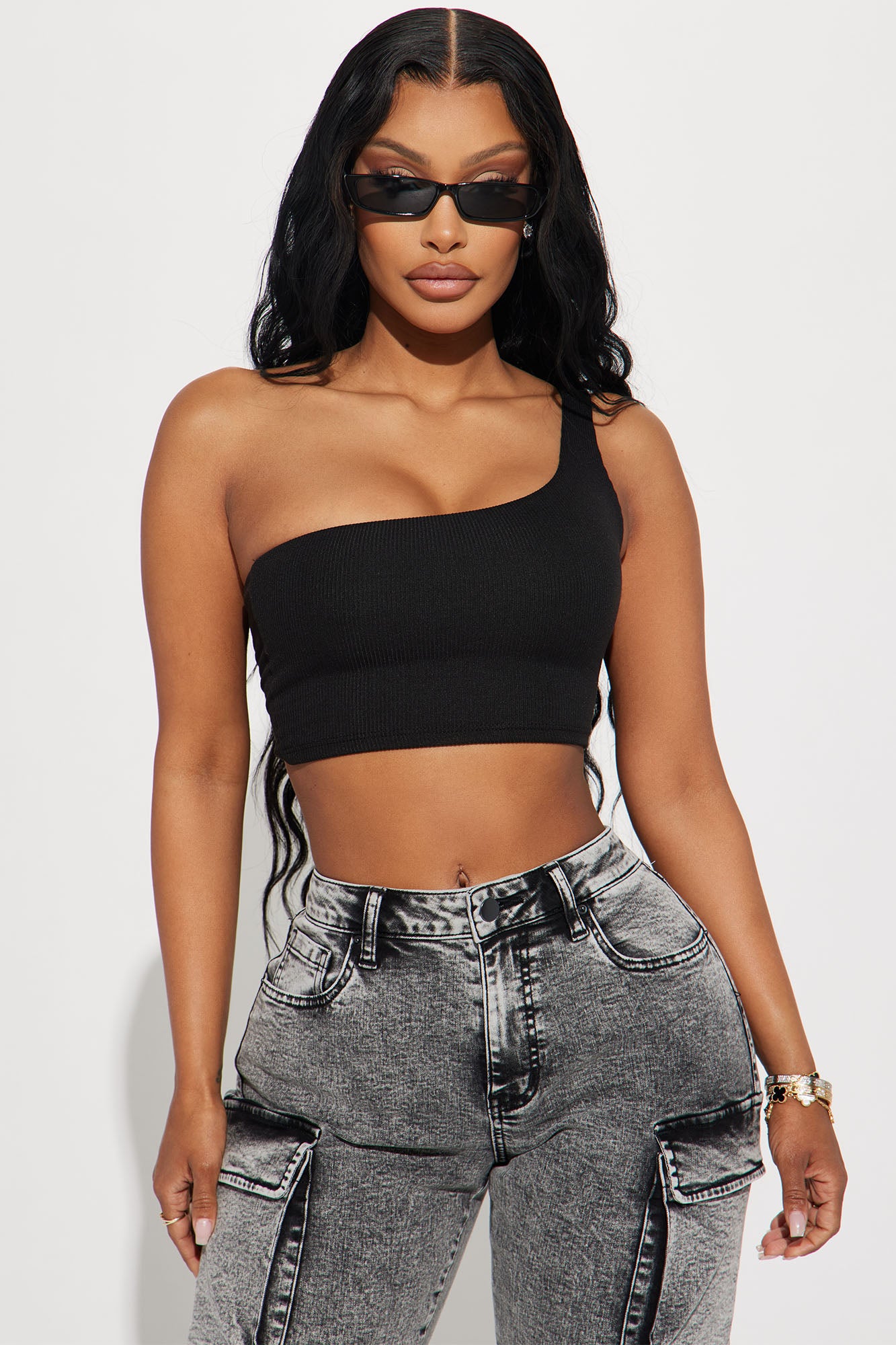Last Call One Shoulder Crop Top Black Fashion Nova Basic Tops
