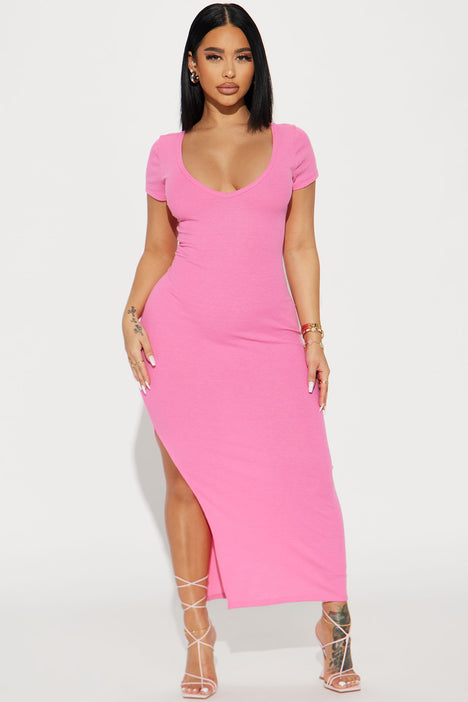 Pink fur dress shop fashion nova
