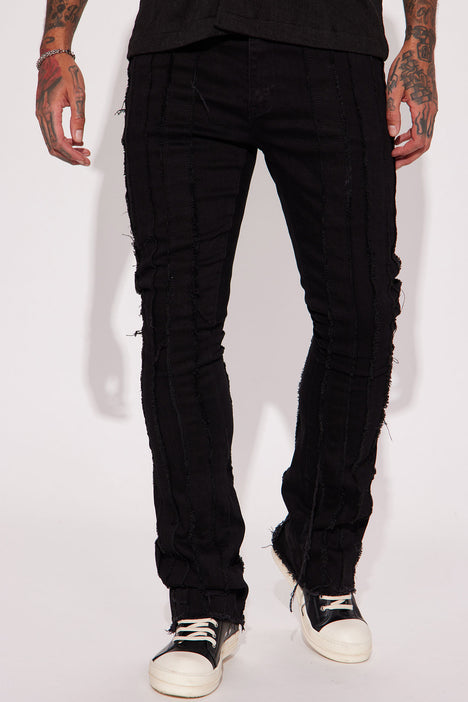 Fray Row Down Stacked Skinny Flare Jeans - Black