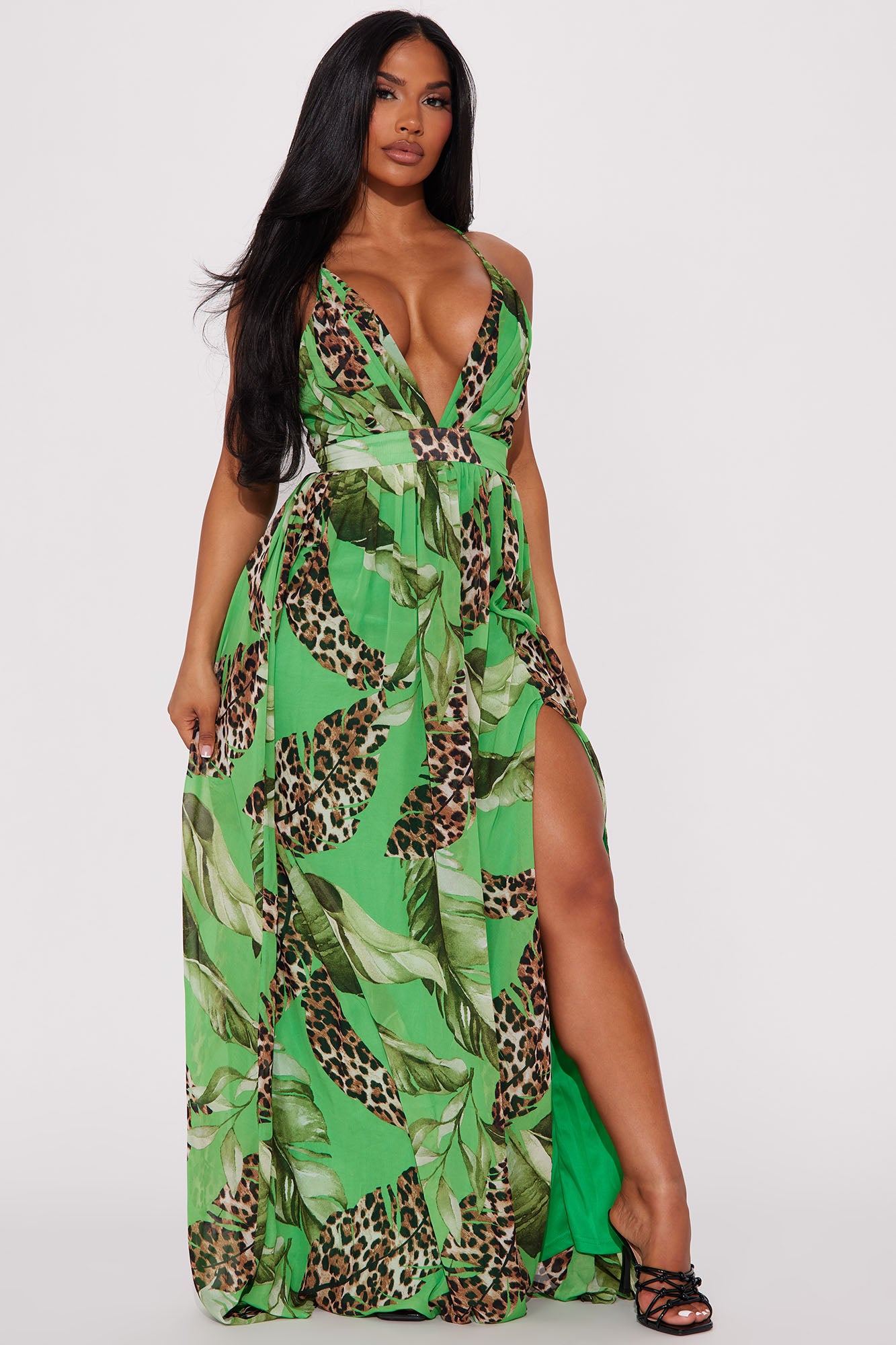 Spirit Animal Chiffon Maxi Dress Green combo