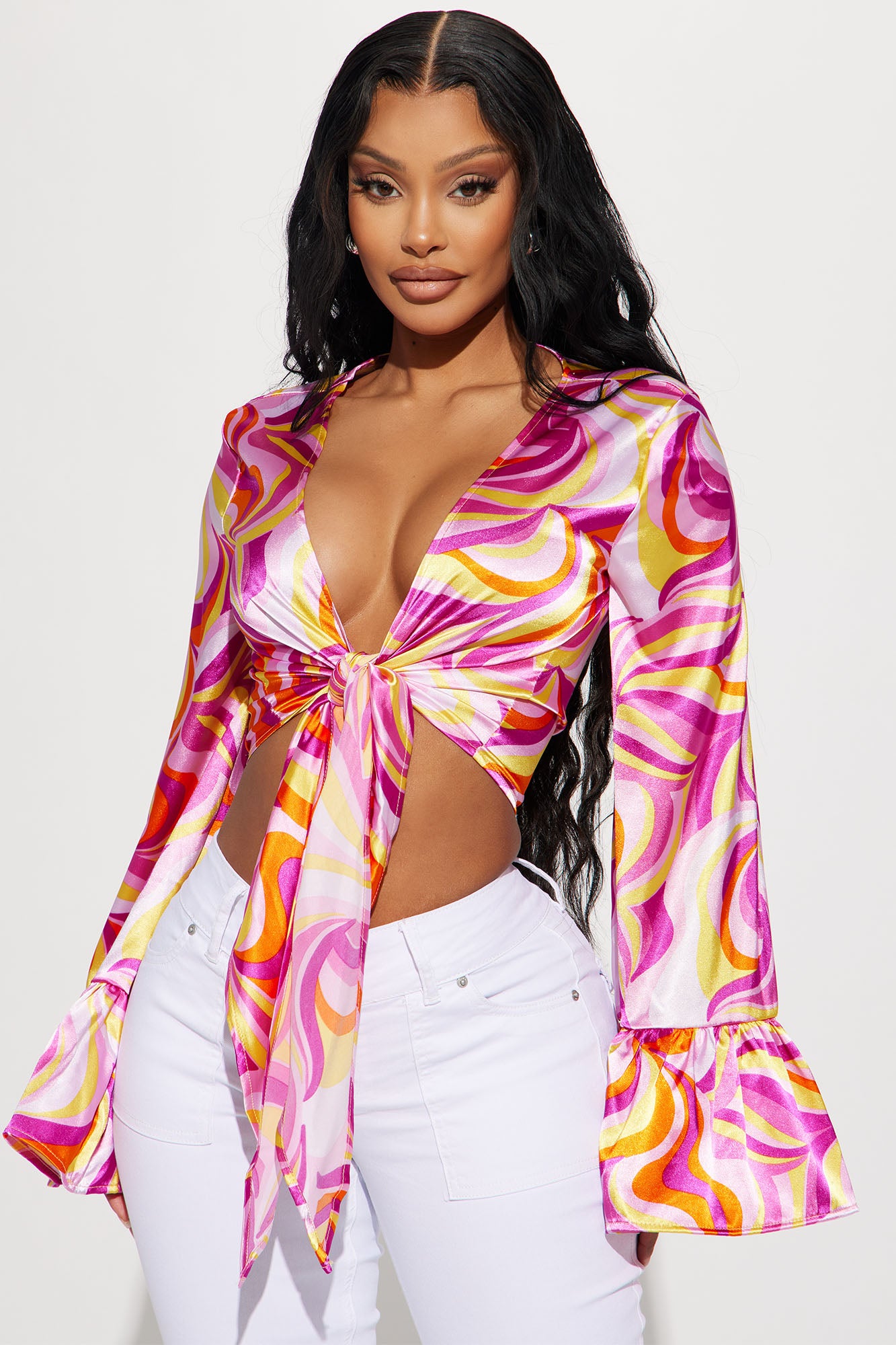Life Keeps Goin Satin Blouse Top Multi Color