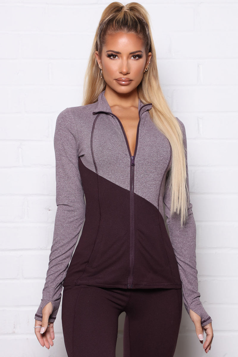 Jump To It Active Zip Jacket In Power Flex Heather Plum Fashion
