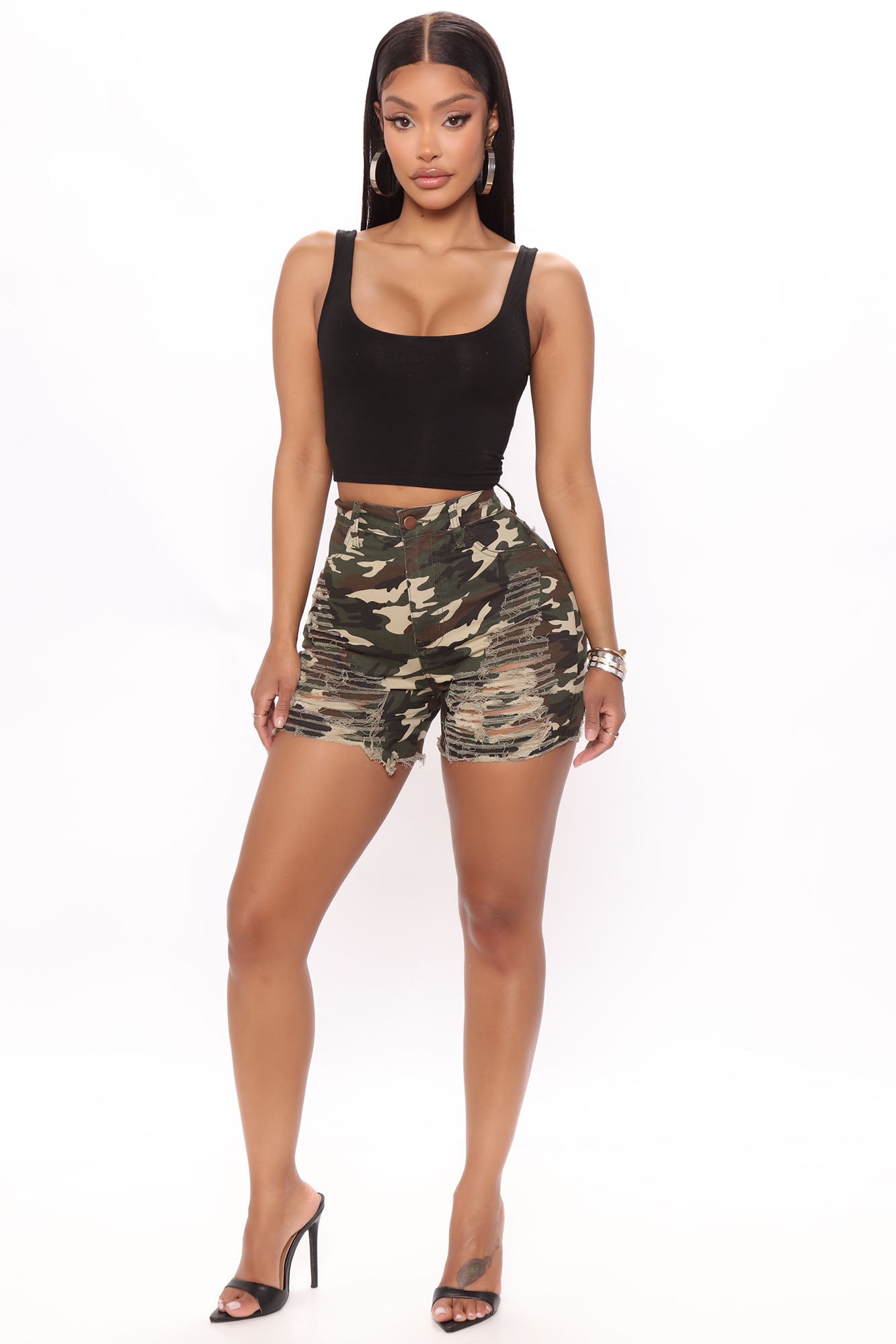 Yes Now Distressed Bermuda Shorts Camouflage
