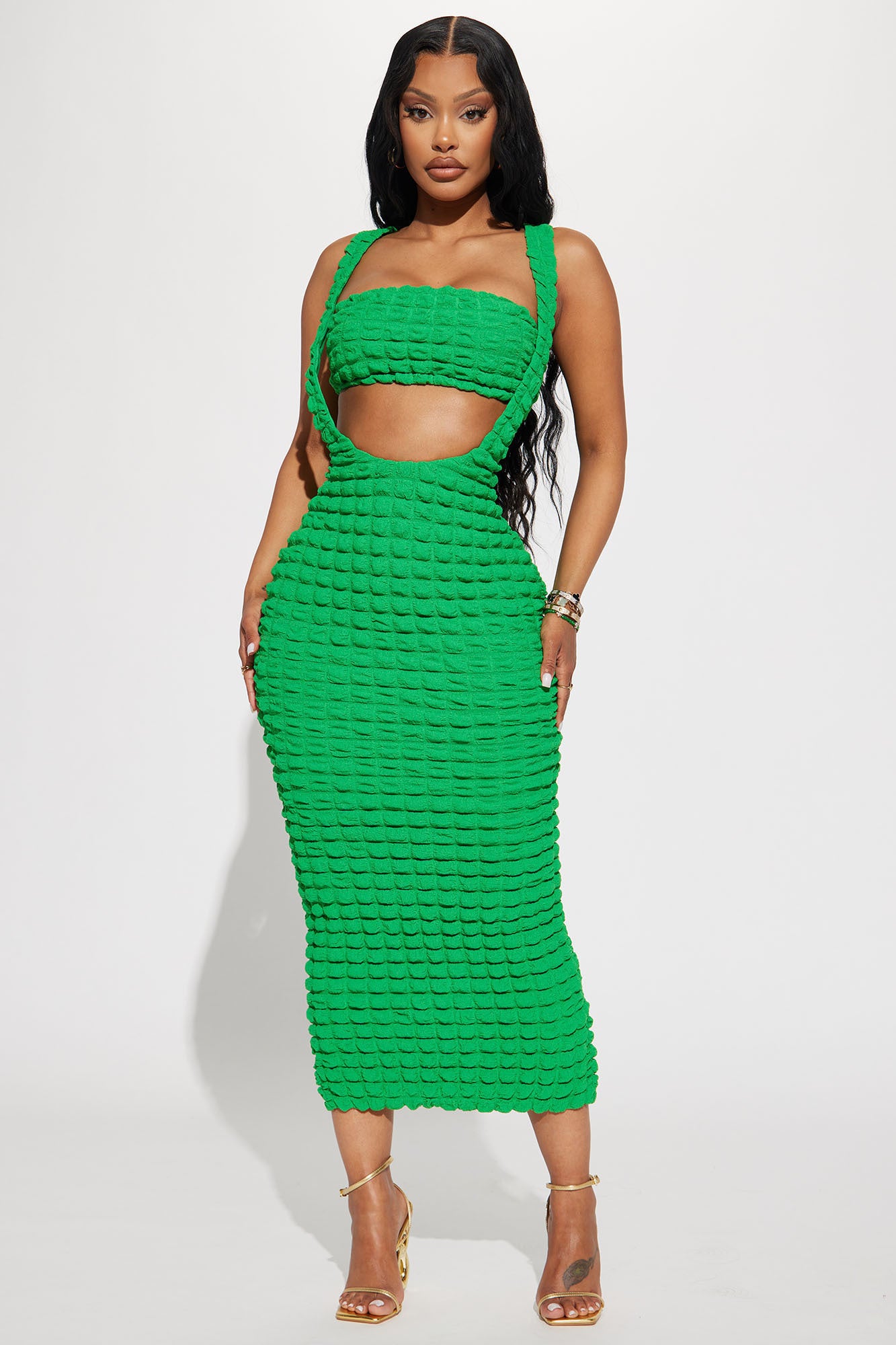 Cali Bubble 2 Piece Midi Dress Kelly Green Fashion Nova