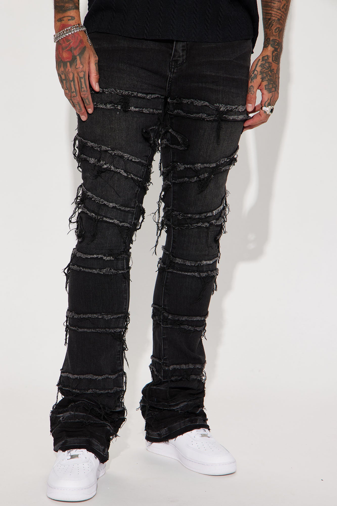 About Fray Stacked Skinny Flare Jeans - Black Wash
