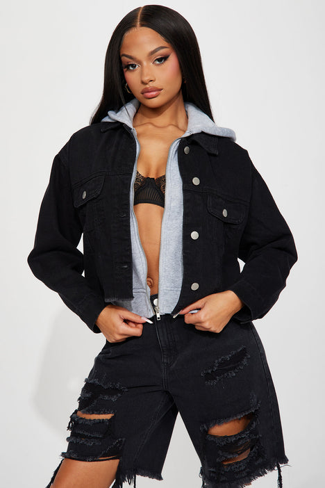 Are You Ready Hooded Denim Jacket Black