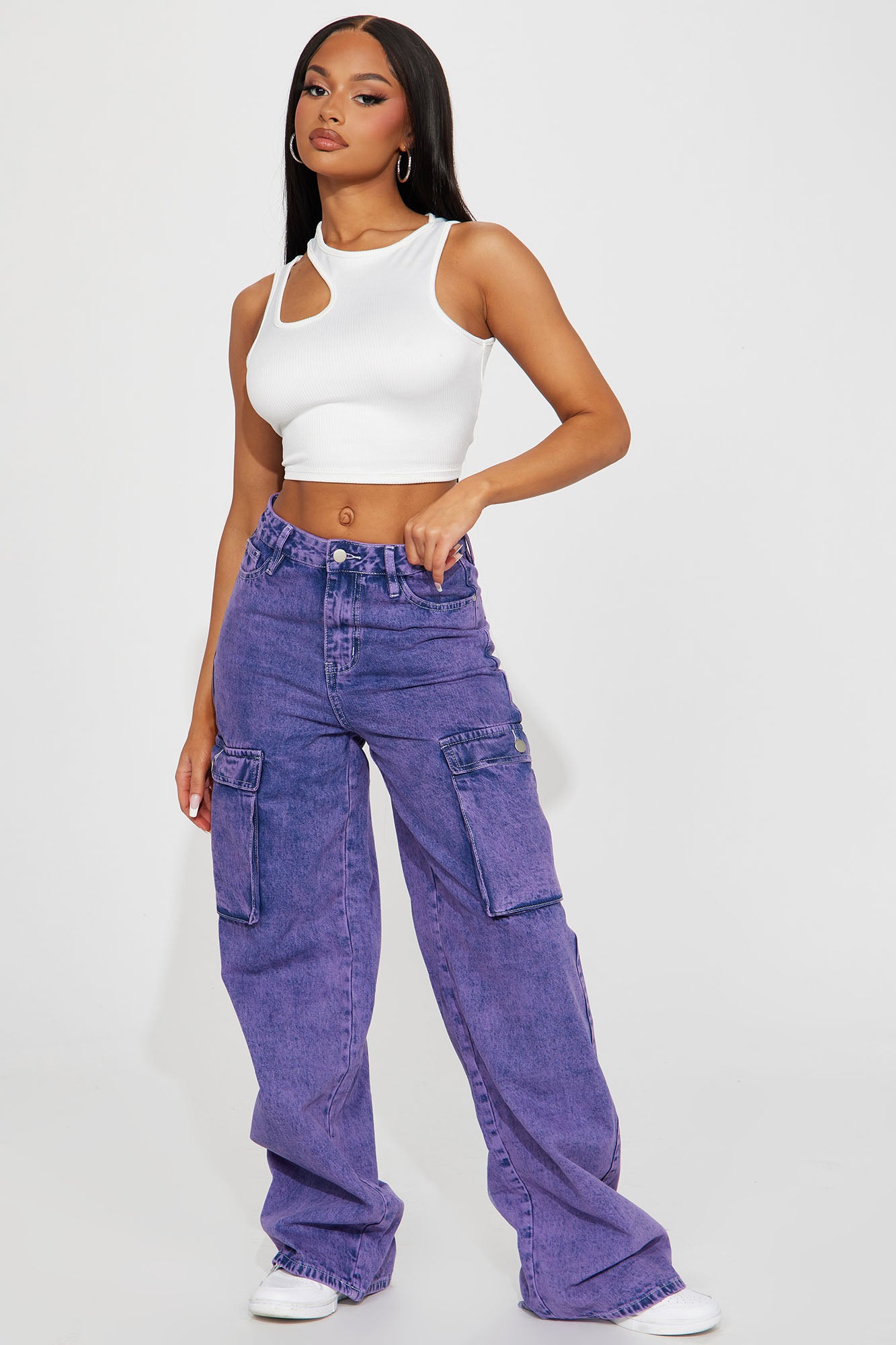 Callie Cargo Baggy Jean - Purple, Fashion Nova, Jeans