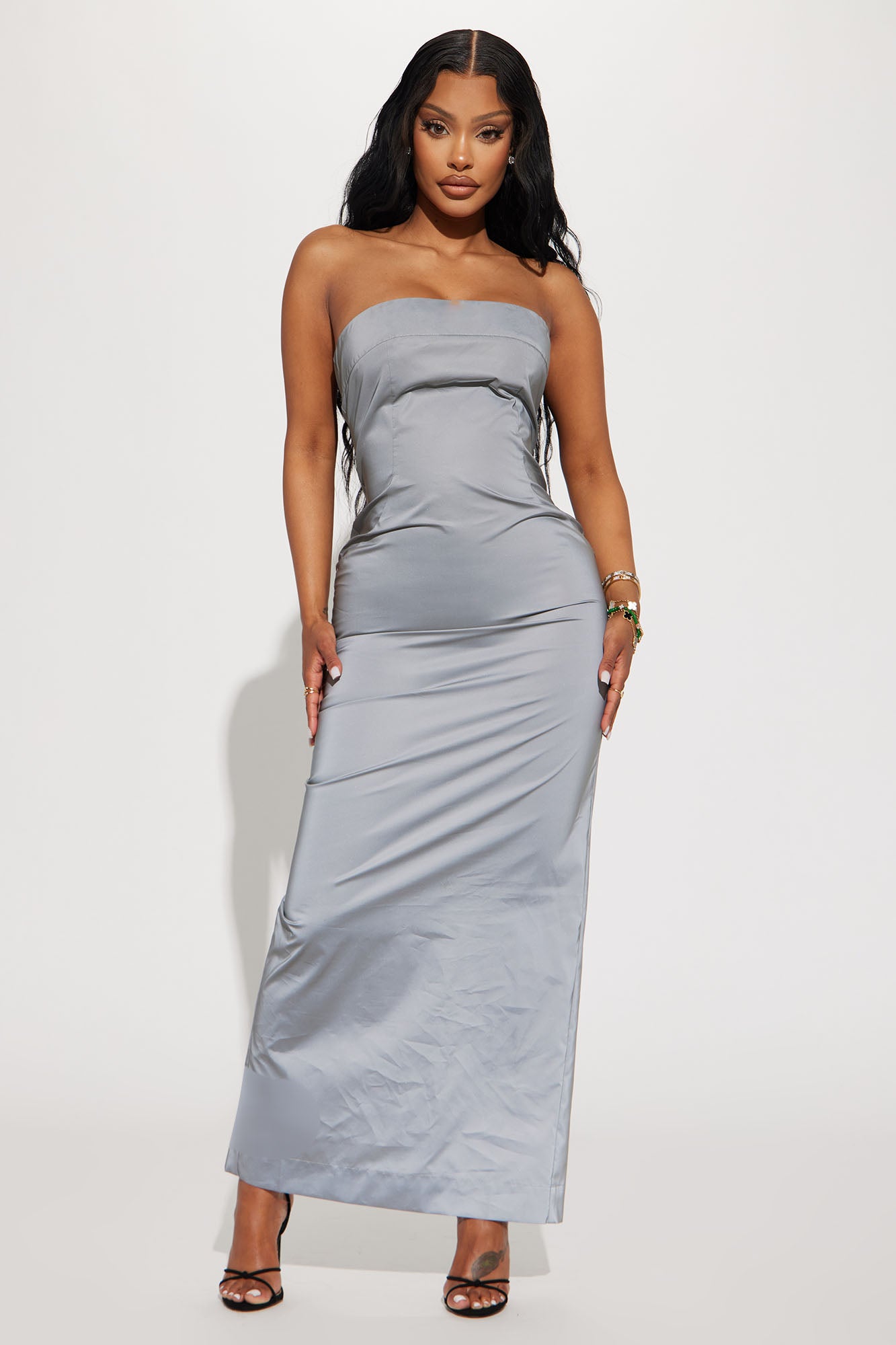 Night Life Reflective Maxi Dress Silver Fashion Nova Dresses