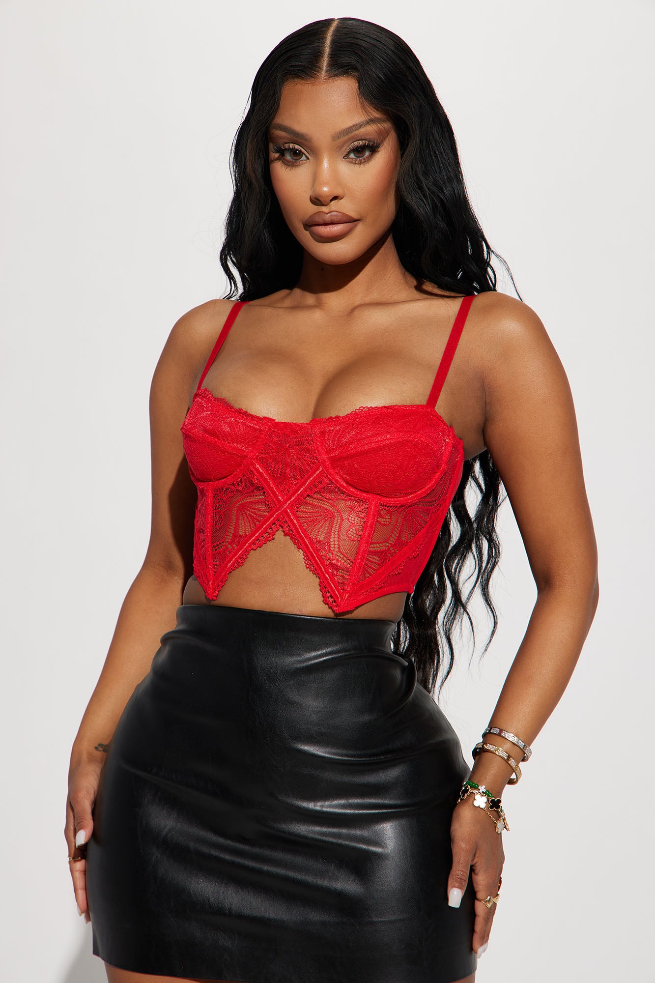 Pop A Bottle Lace Corset Top Red