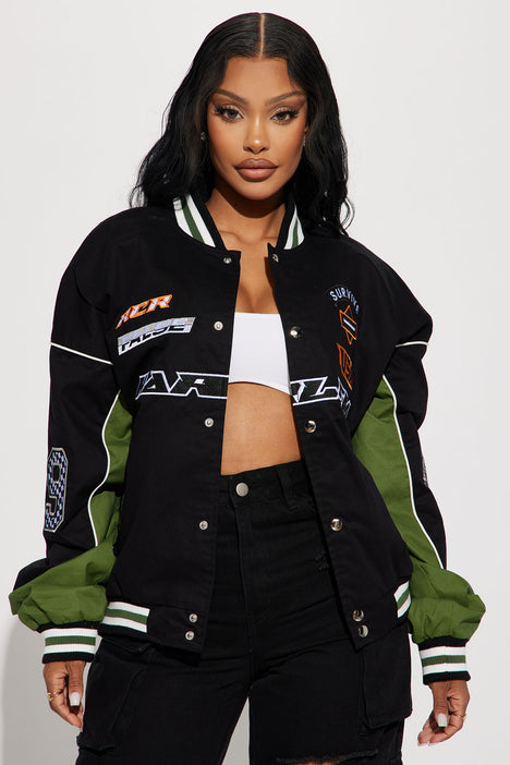 Bomber jacket with sales patches women's