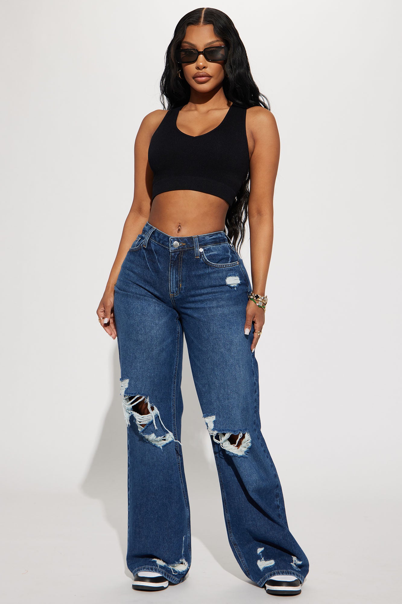 Letting It Go Non Stretch Wide Leg Jeans - Dark Wash