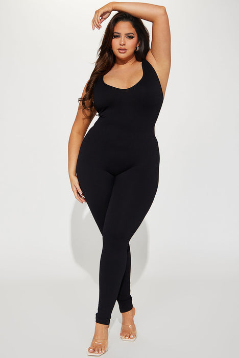 Black spandex jumpsuit plus size hot sale