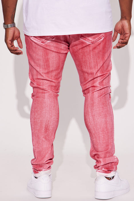 Keep A Secret Stacked Skinny Jeans Red Fashion Nova Mens