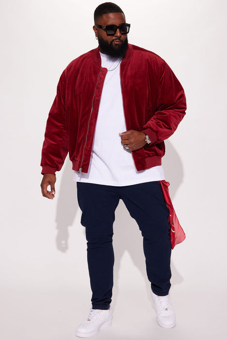 Burgundy velvet bomber jacket mens outlet