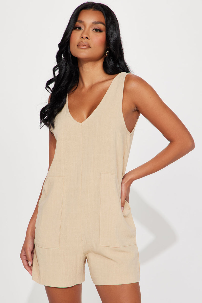 Nyla Linen Romper - Nude | Fashion Nova, Rompers | Fashion Nova