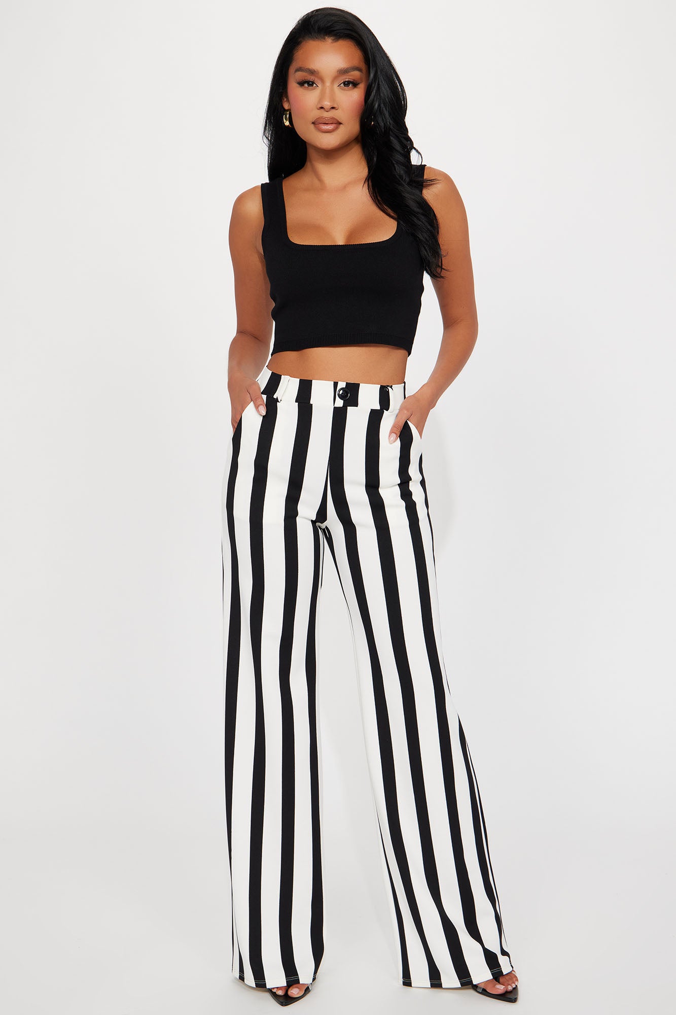 Striped trousers black and white hotsell