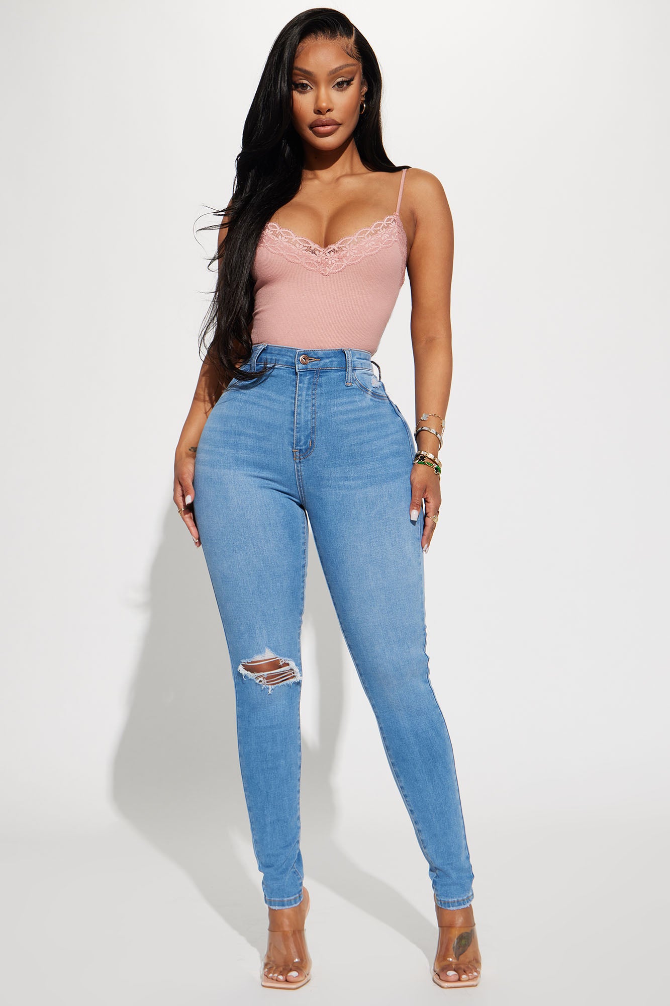 Stretch Curvy Ripped Skinny Jean Light Wash