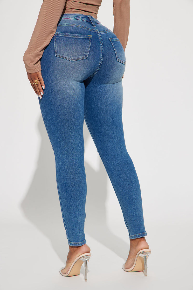 Petite Emerie Knee Slit Mid Rise Skinny Jeans - Medium Wash | Fashion ...