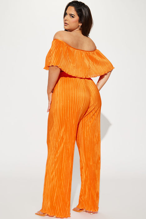 Gettin' Groovy Orange Multi Print Plisse Wide-Leg Pants