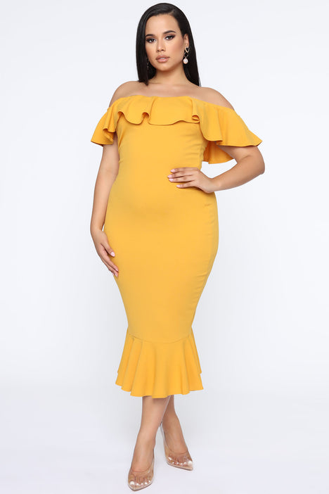 Moments Like This Ruffle Dress - Mustard, Fashion Nova, Dresses