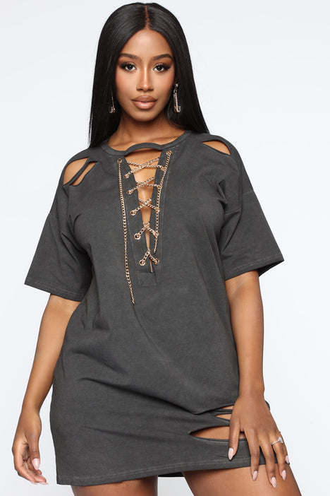 Don t Mess With Distressed Tee Dress Black Fashion Nova