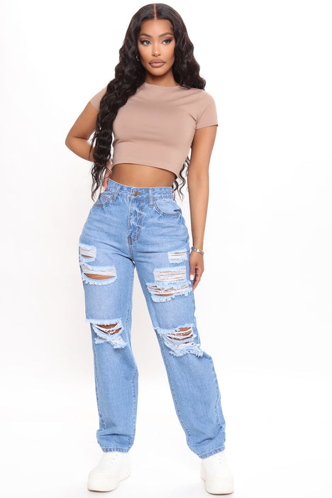 Get It Together Destroyed Boyfriend Jeans Medium Blue Wash