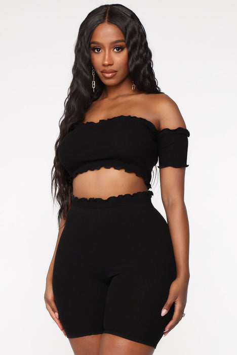 Totally Ribbed Biker Short Set Black Fashion Nova Matching