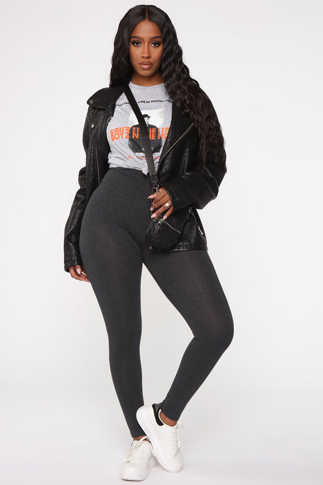 Plus Size V Waist Full Length Leggings - Charcoal / 3X