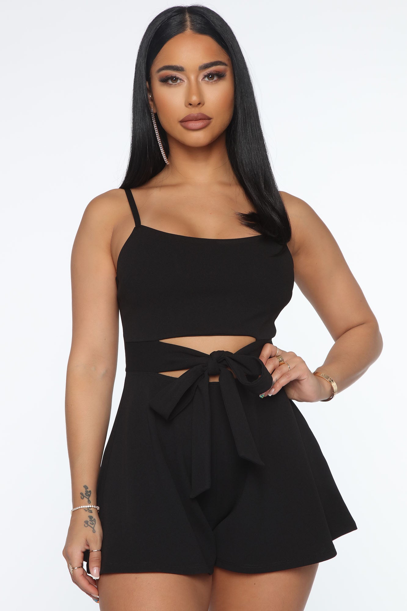 Black front tie romper sales