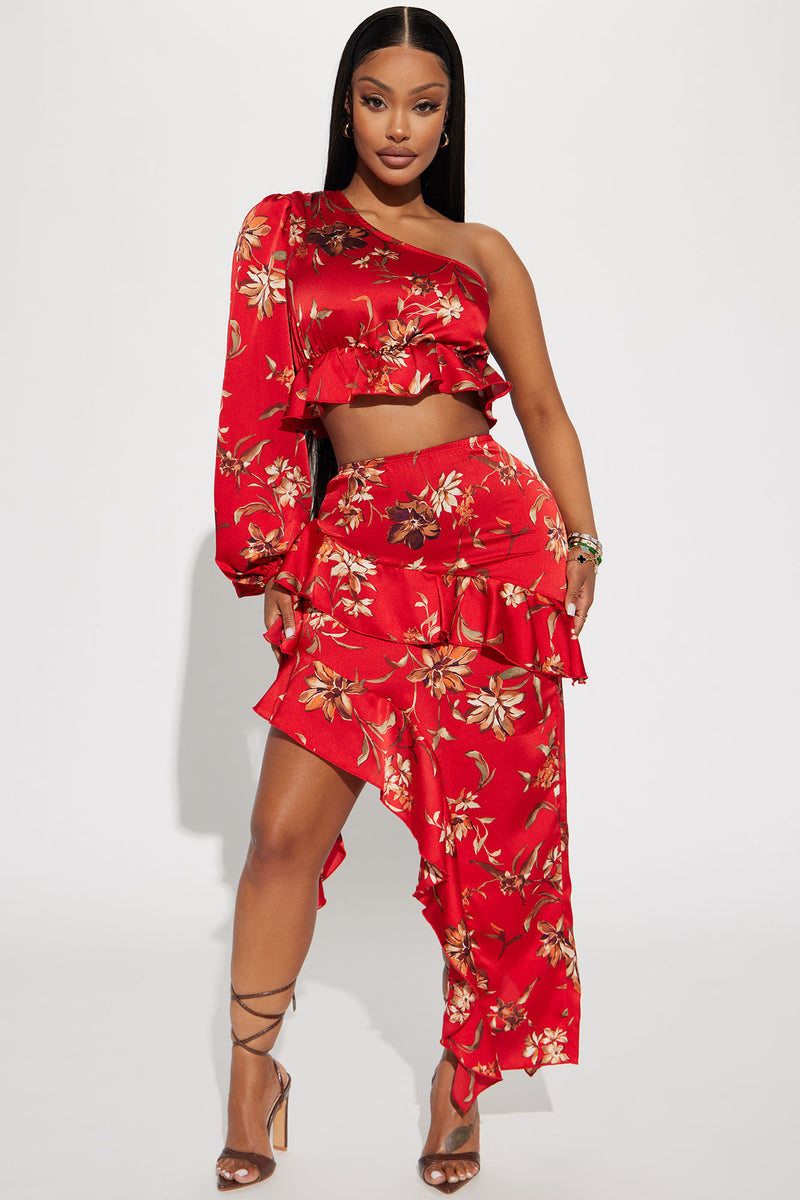 Kora Satin Skirt Set - Red/combo | Fashion Nova, Matching Sets ...
