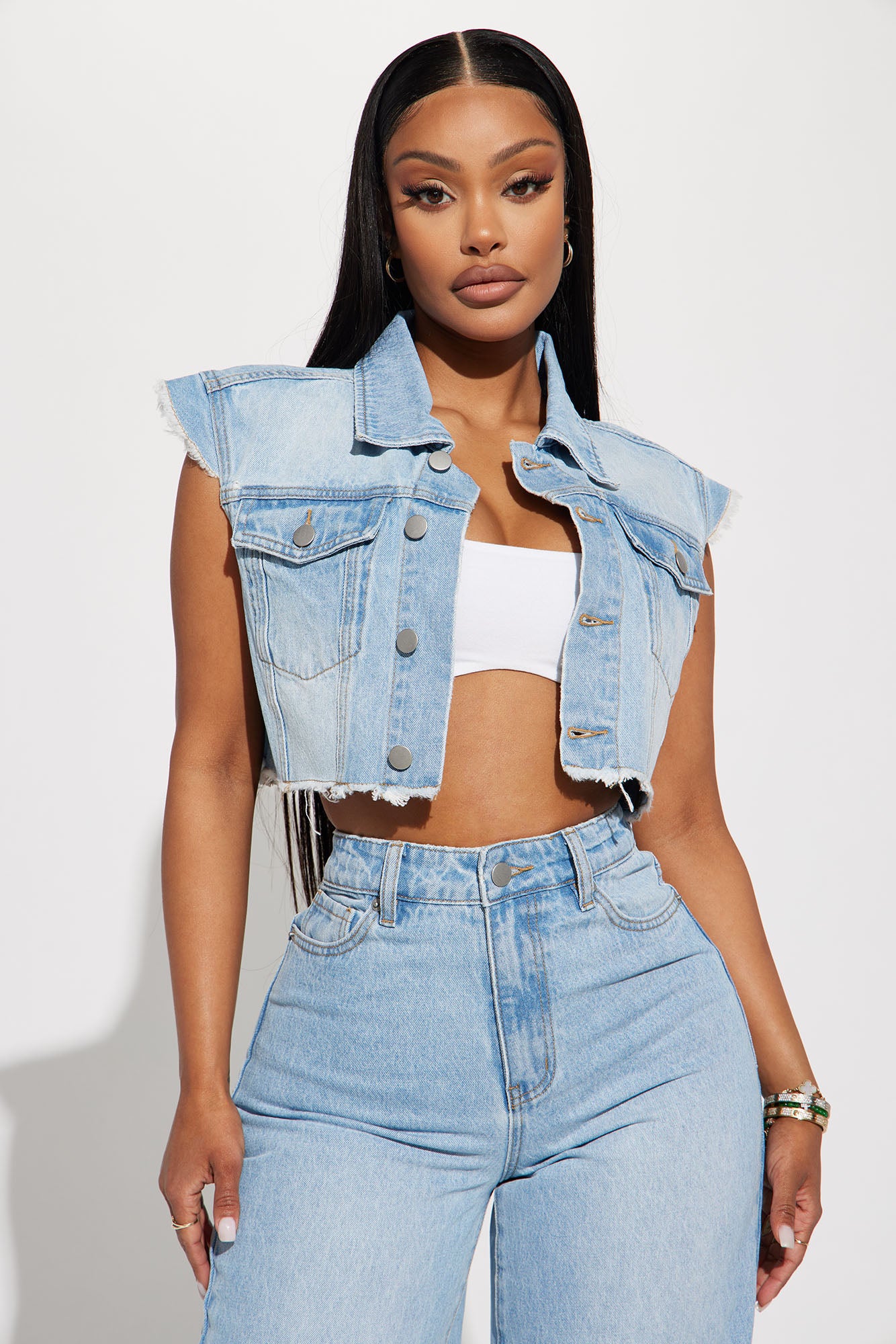 Make It Happen Cropped Denim Vest Light Wash Fashion Nova