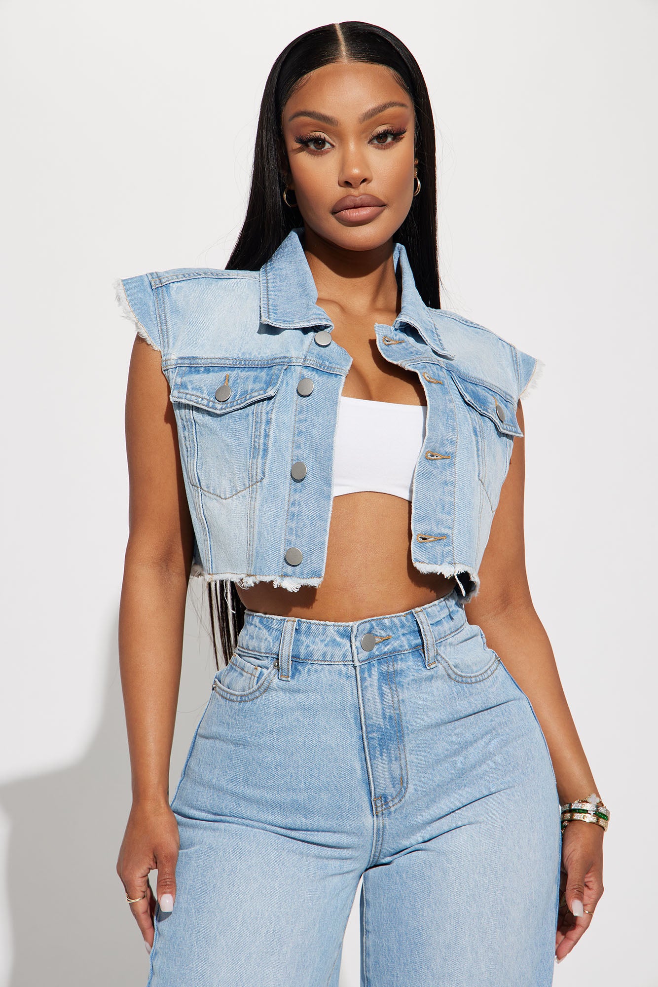 Make It Happen Cropped Denim Vest - Light Wash