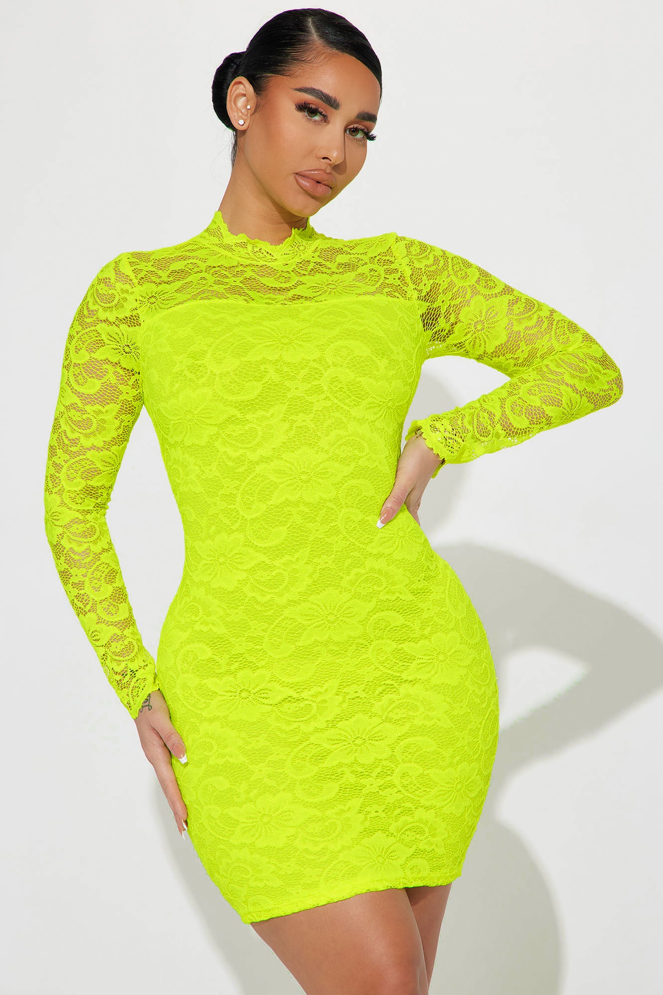 Neon green lace hotsell dress