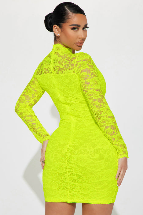 Lucky Lace Mini Dress Neon Green