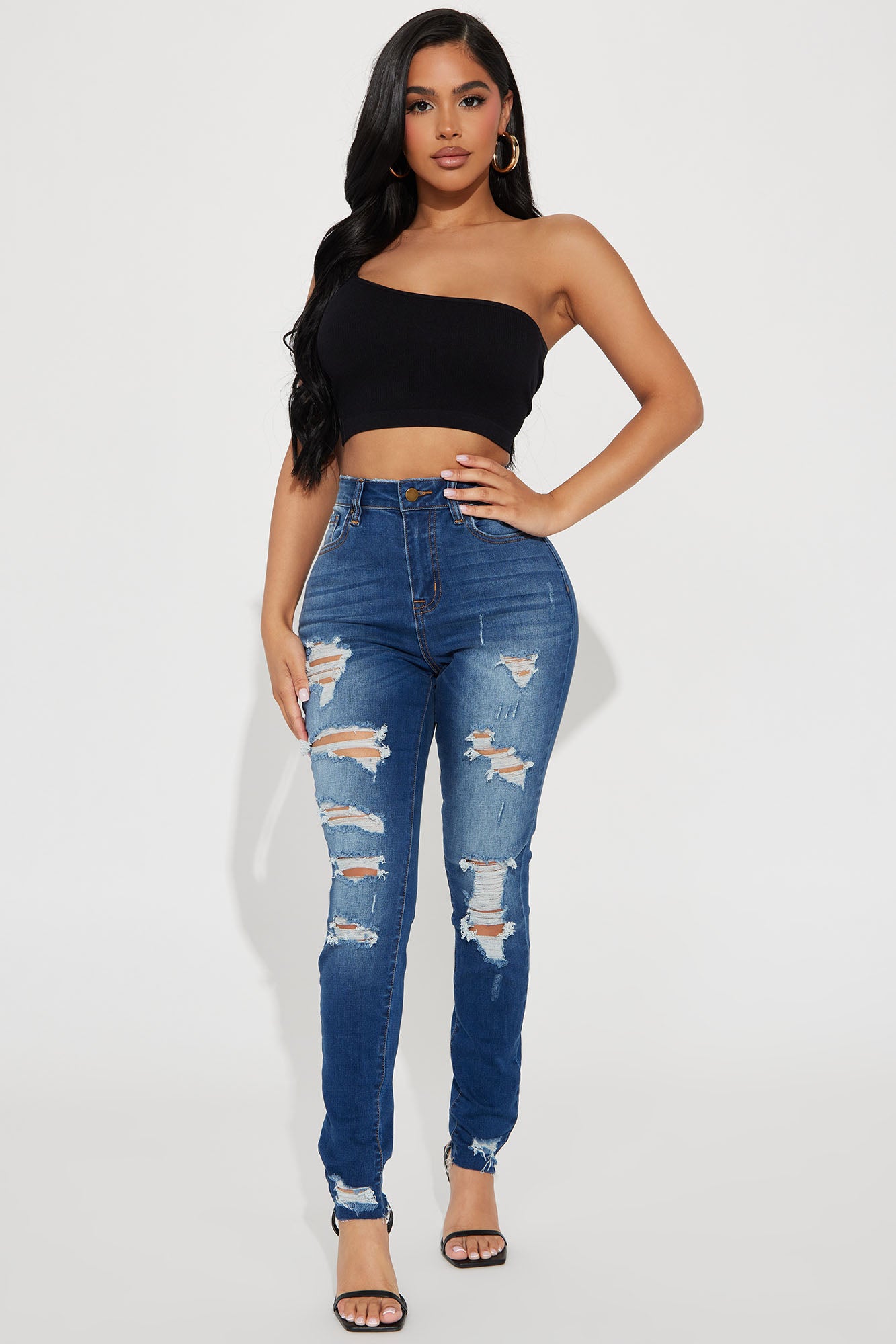 High waisted top stretch skinny jeans