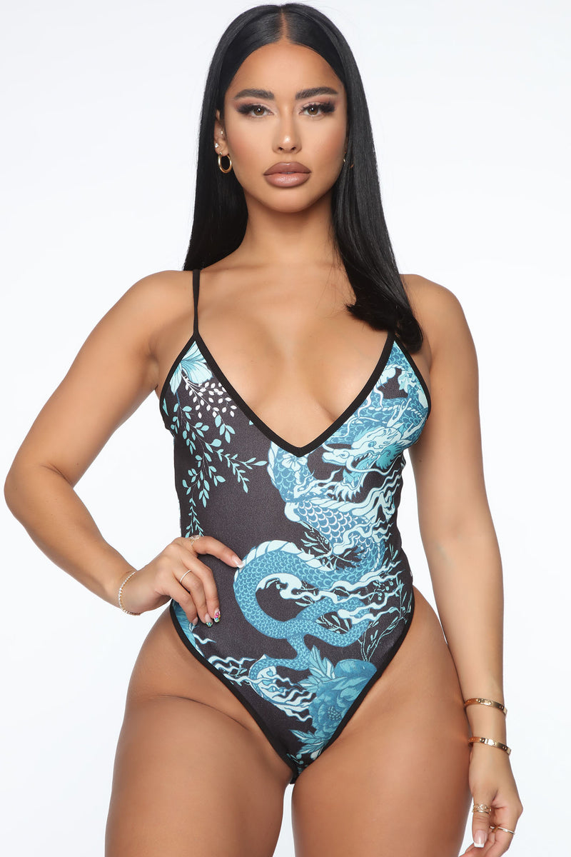 TEAL V-NECK BODYSUIT main image 1