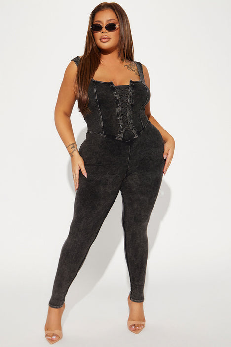 Tie Me Right Ribbed Jumpsuit - Black