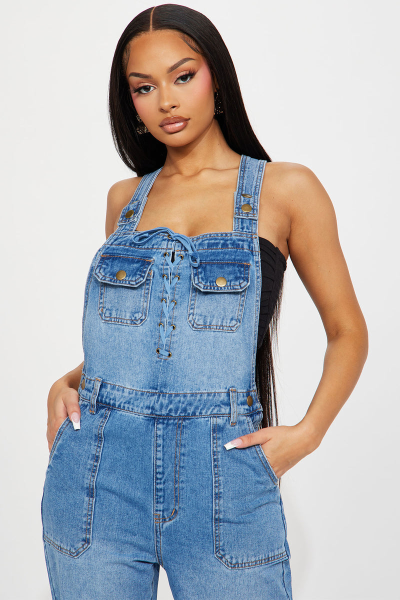 Losing Your Mind Straight Leg Denim Overalls Medium Wash Fashion