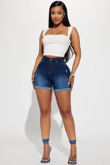 Heaven Sent Cuffed Denim Mom Shorts Dark Wash